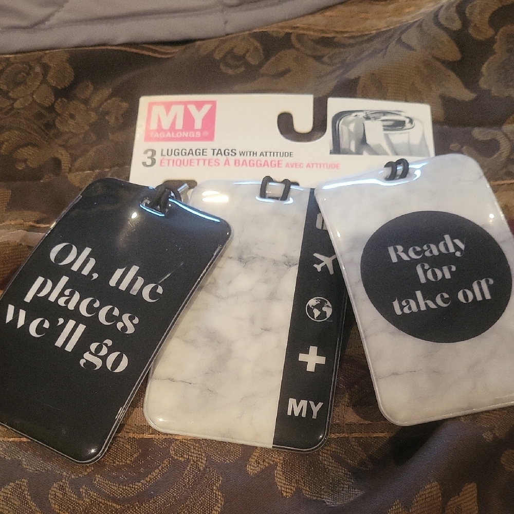 3 Luggage Tags Three Different Sayings Clip Around Luggage Above